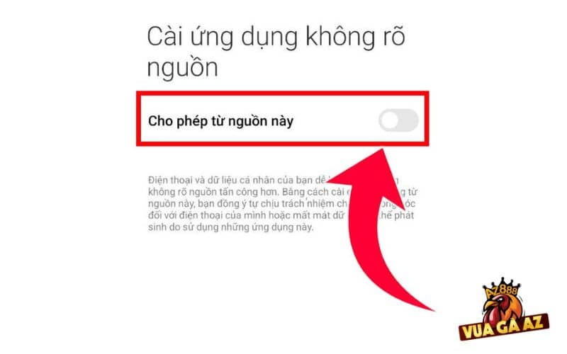 Cho phép cài đặt ứng dụng từ nguồn không xác định
