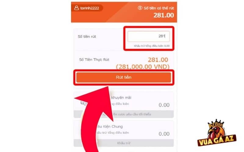 Điền số tiền cần rút và bấm rút tiền để yêu cầu Điền số tiền cần rút và bấm rút tiền để yêu cầu